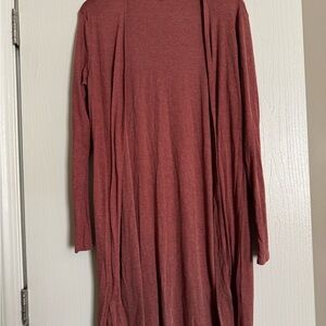 Long Open-Front Women's Cardigan Sweater in Rust